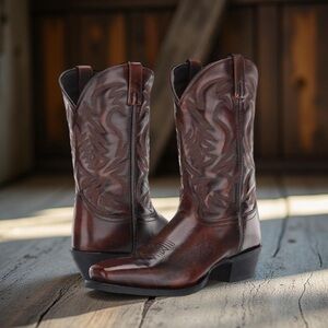 Men's Laredo Western Leather Cowboy Boots in Burgundy Size 10D